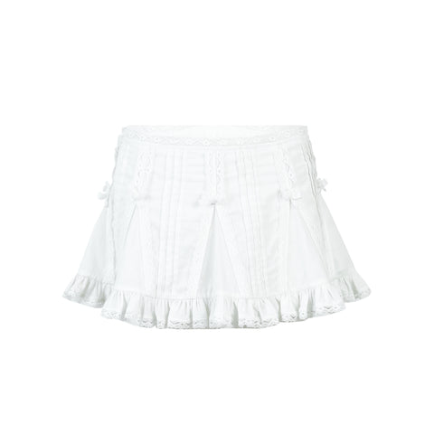 Nodress White Lace Trim Cotton Mini Skirt