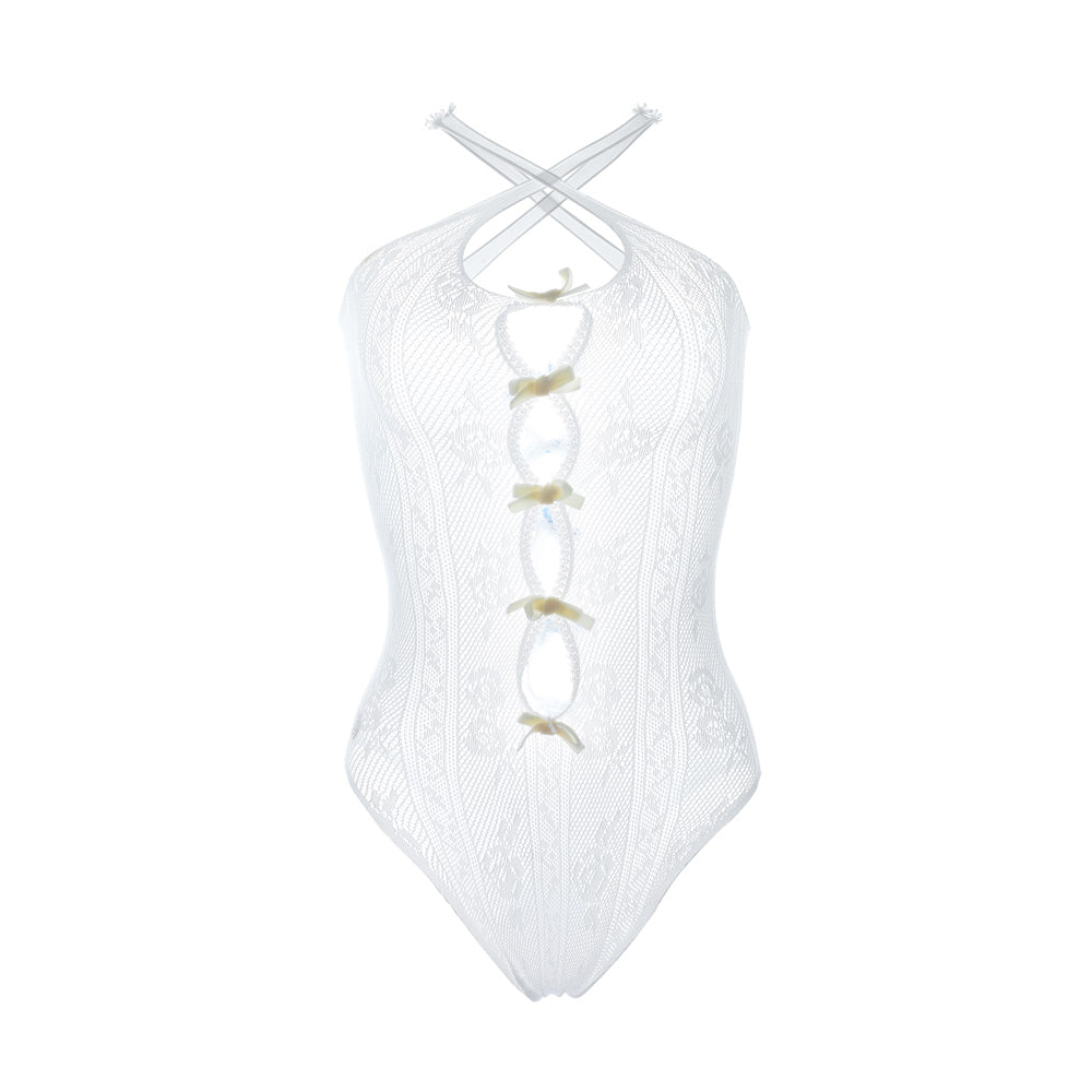 Nodress White Bowknot Lace Bodysuit