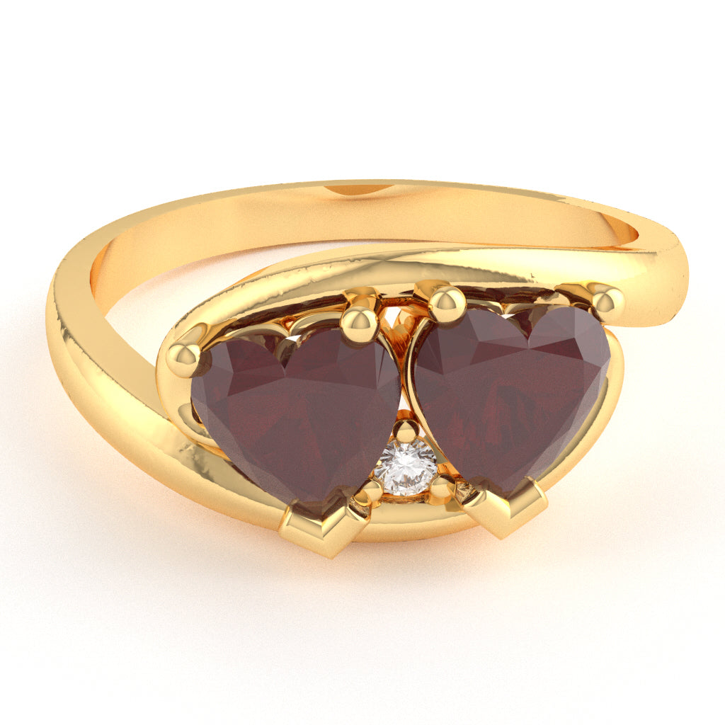 2 Hearts In Love Ruby Diamond Promise Ring In 14k Yellow Gold