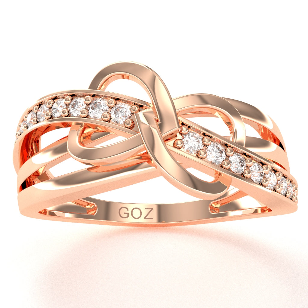 Two Hearts Diamond Inifinity Cocktail Ring In 10k Rose Gold