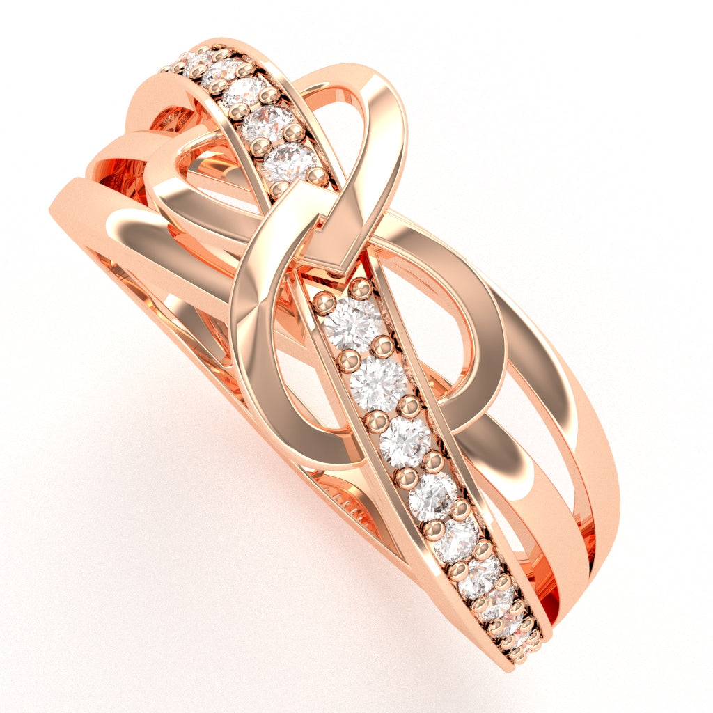 Two Hearts Diamond Inifinity Cocktail Ring In 10k Rose Gold