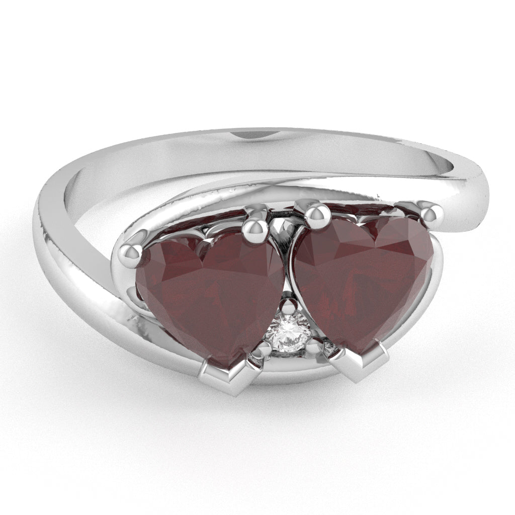 2 Hearts In Love Ruby Diamond Promise Ring In 10k White Gold