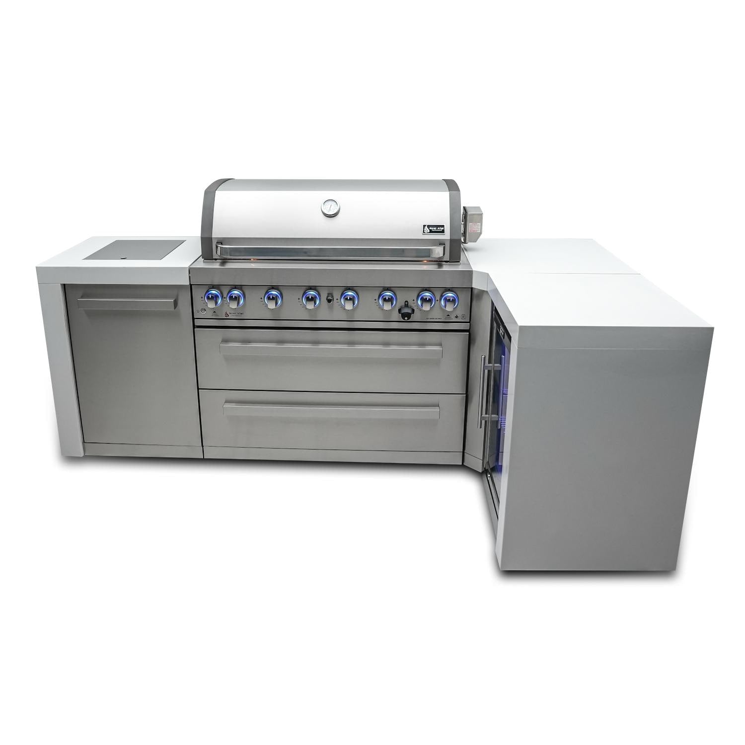 Mont Alpi 805 Deluxe Island Grill with 90 Degree Corner and Fridge Cabinet, MAi805-D90FC