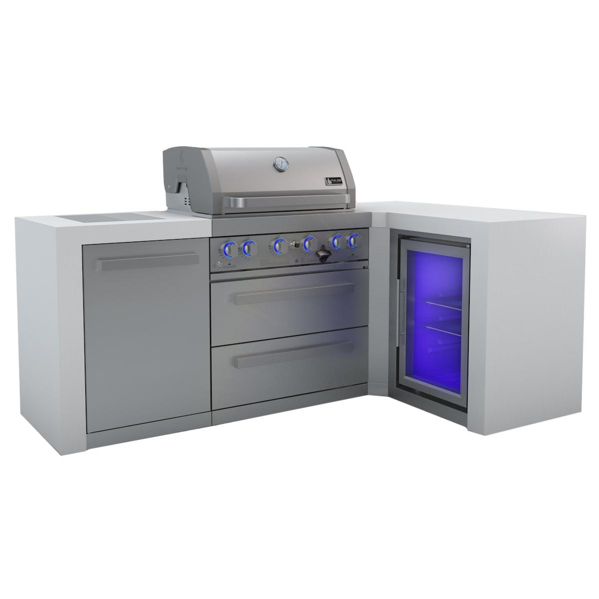 Mont Alpi 400 Deluxe Island Grill with 90 Degree Corner and Fridge Cabinet., MAi400-D90FC