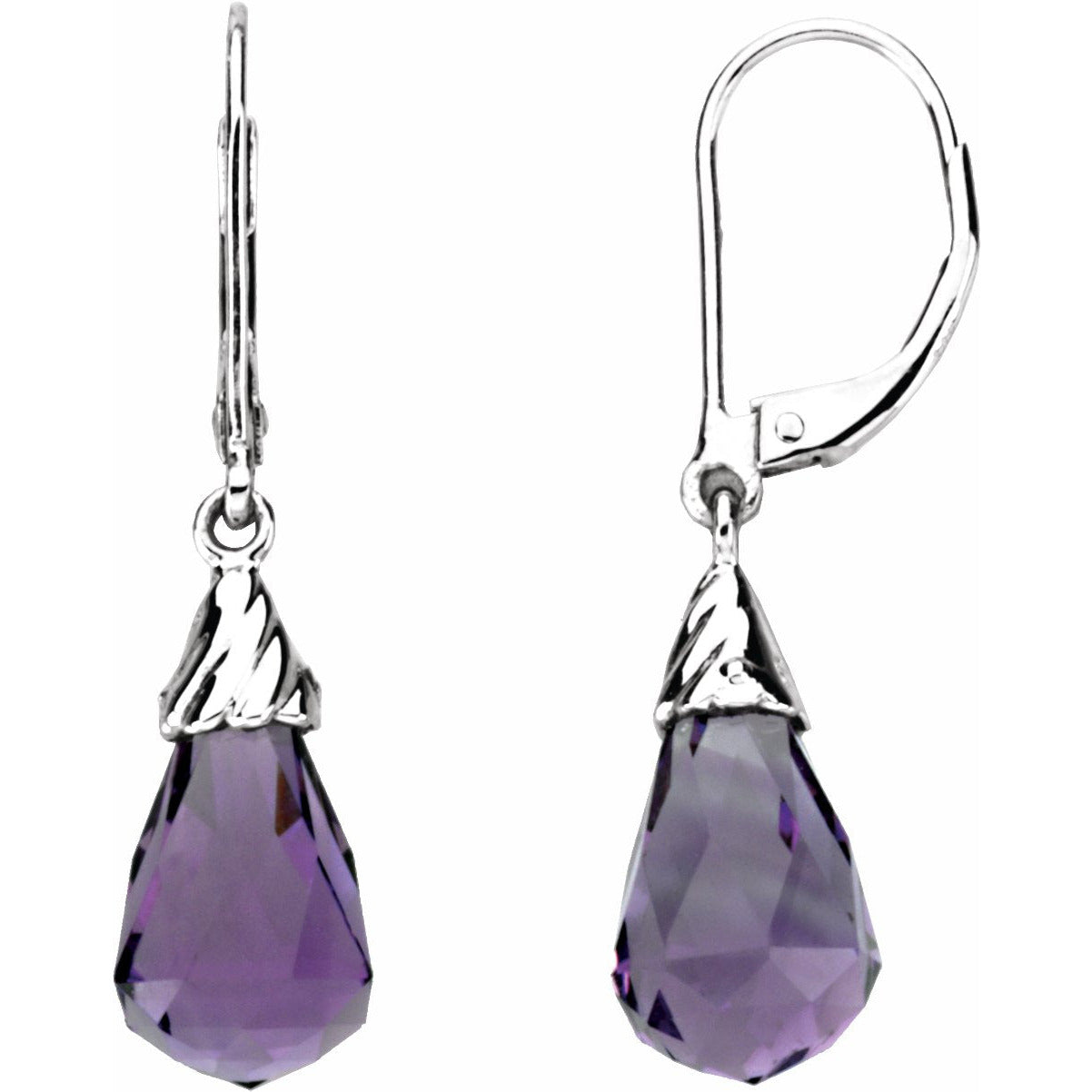 14K White Briolette Amethyst Earrings