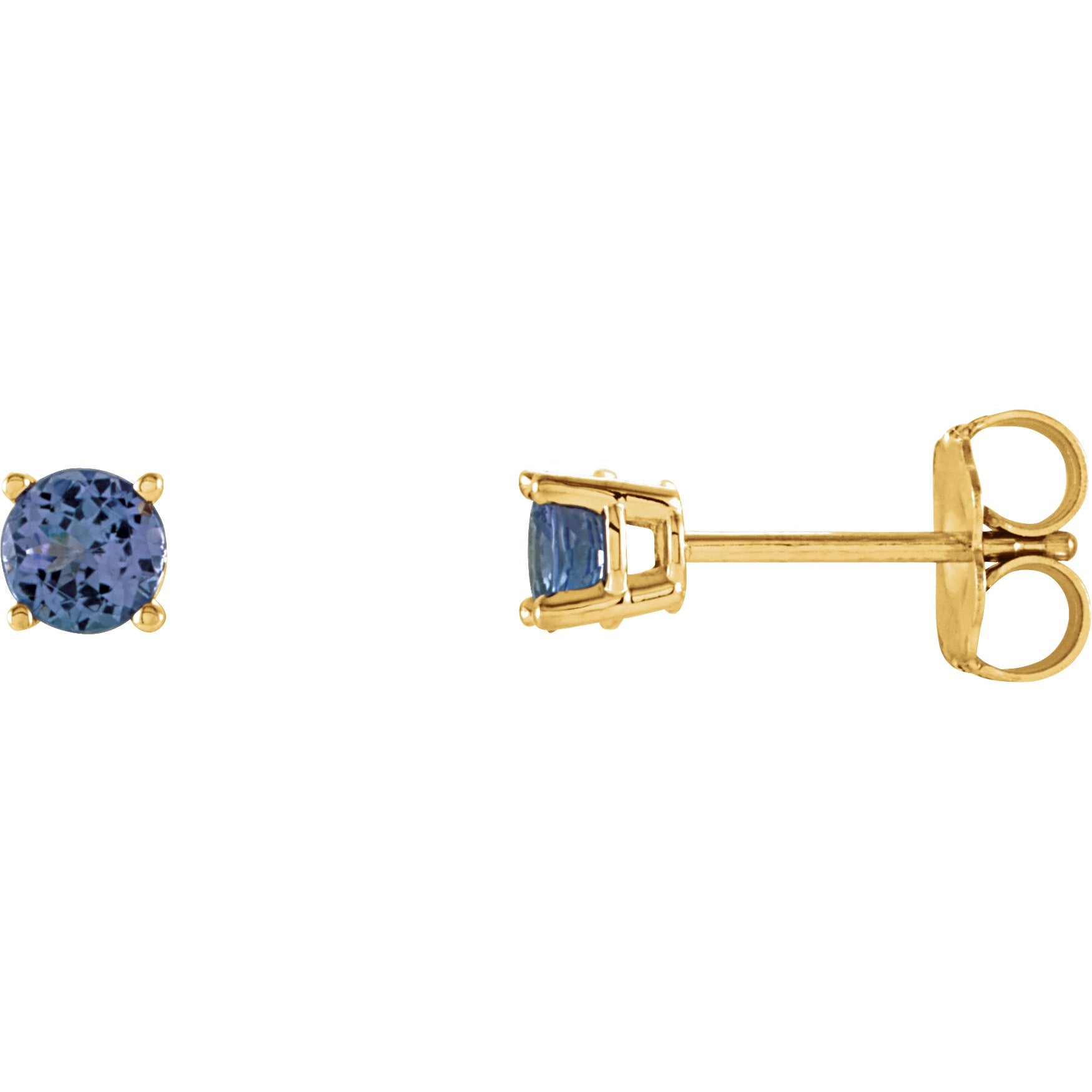 14K Yellow 4 mm Round Tanzanite Earrings