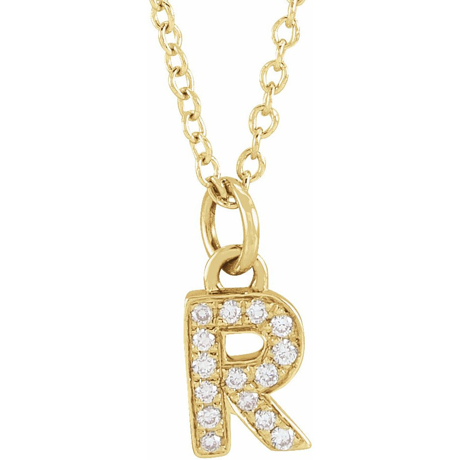 14K Yellow .05 CTW Diamond Petite Initial R 16-18 Necklace