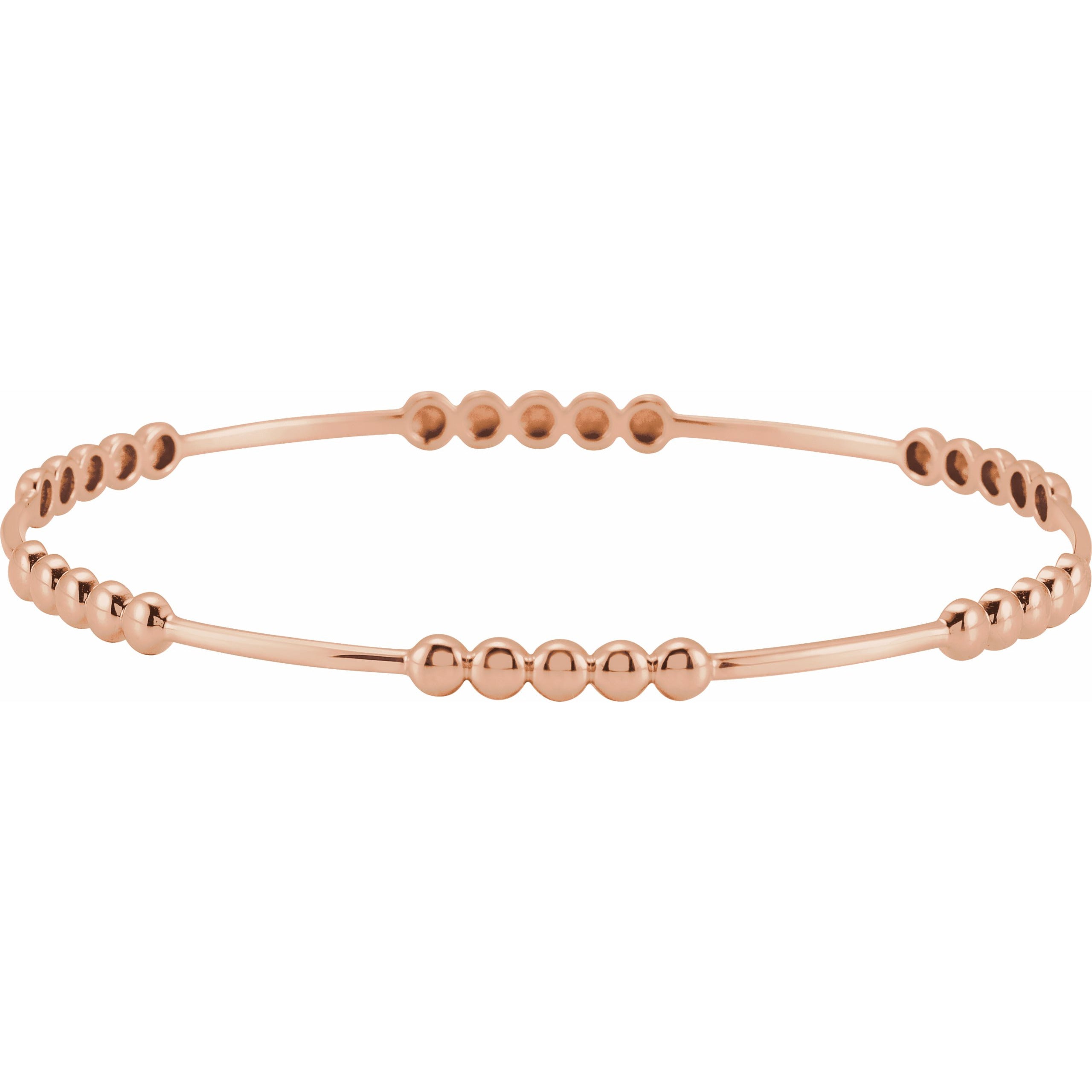 14K Rose 3.66 mm Beaded Bangle 7 Bracelet