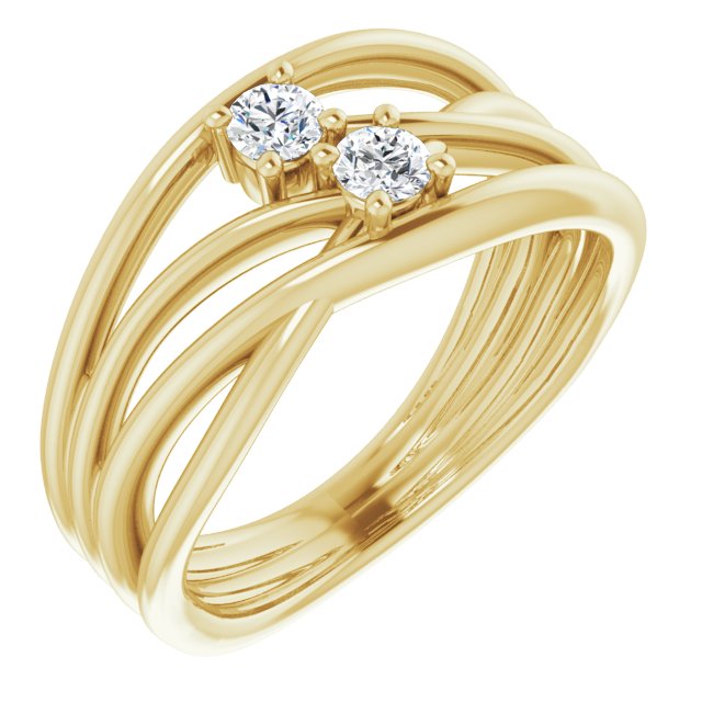 14K Yellow 1/5 CTW Diamond Two-Stone Bypass Ring