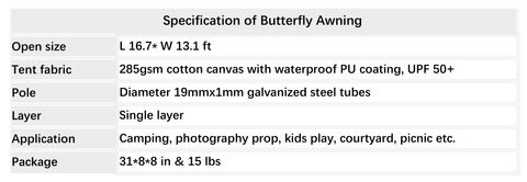 Specification of Butterfly Awning