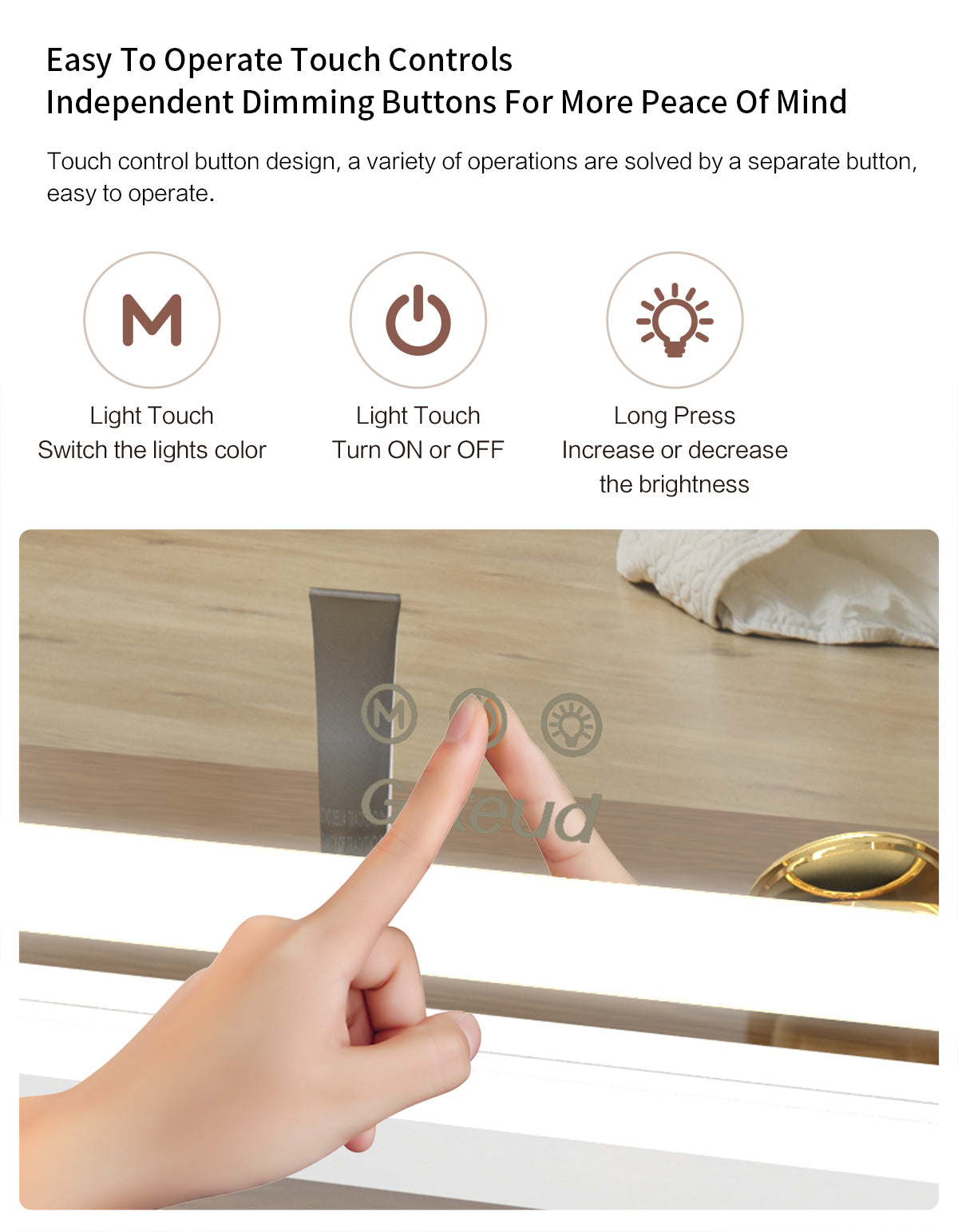 Lighted Large Tabletop Vanity Mirror with LED Backlit Lights for Dressing Room & Bedroom - Goteud