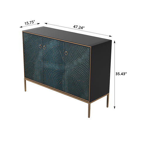 Storage Cabinet – Dark Green 3-Door Solid Wood Sideboard – Way2Furn