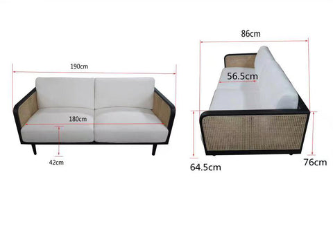 Way2Furn Natural Wood Cane 3-Seater Sofa size