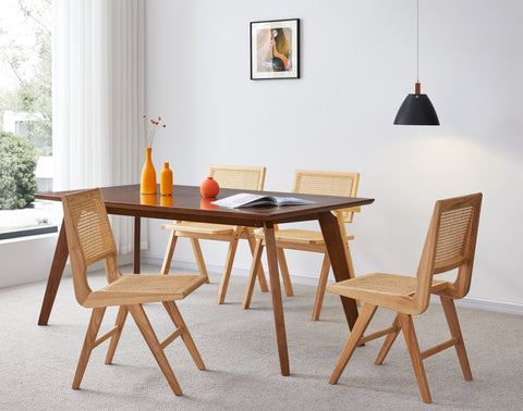 Side View Natural Wood Cane Chairs and Solid Wooden End Table