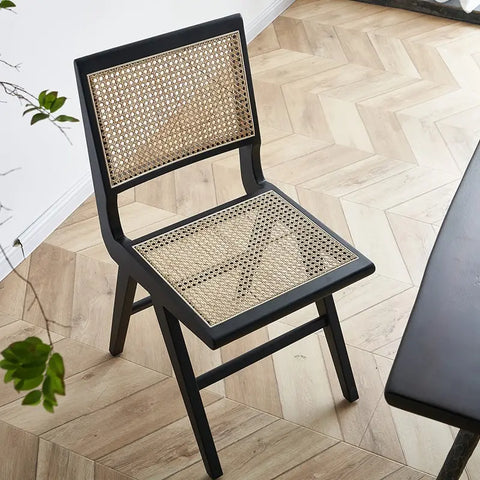 Black Solid Wood Cane Chair - Way2Furn