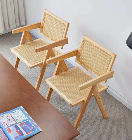 Way2Furn Solid Wood Rattan Chair Set of 2