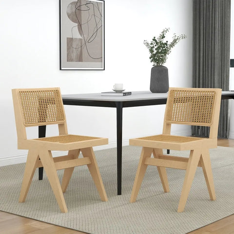 Natural Wood Chair Set of 2 – Cane Chair – Rattan Chair – Way2Furn