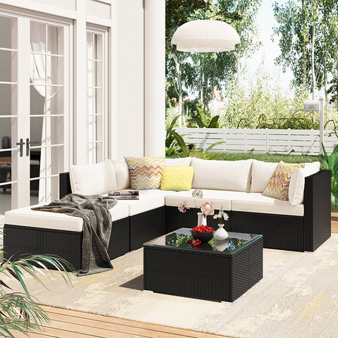 Show Way2Furn Outdoor Sectional Gray Wicker Sofa Set