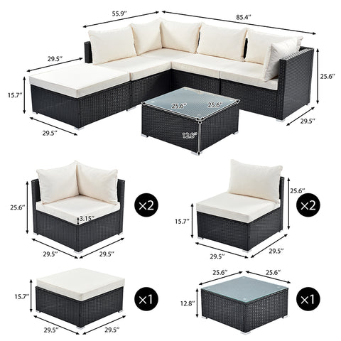 Illustration of Way2Furn Outdoor Sectional Gray Wicker Sofa Set