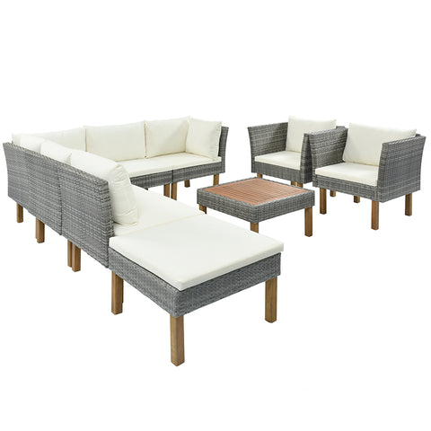 Way2Furn Outdoor Sectional Gray Wicker Sofa Set