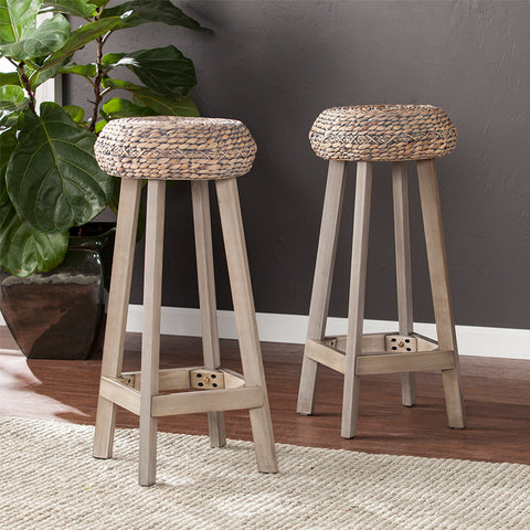 Way2Furn Rutina Round Weathered Gray Backless Barstools (set of 2)