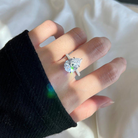 Elegant 925 Sterling Silver Water Drop Pear-Shaped Zircon Ring8