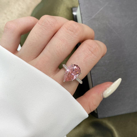 Elegant 925 Sterling Silver Water Drop Pear-Shaped Zircon Ring2