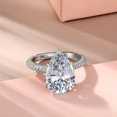 Elegant 925 Sterling Silver Water Drop Pear-Shaped Zircon Ring4