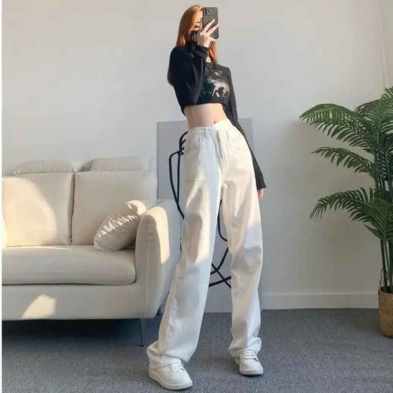 Jeans Women Leisure All-Match Stylish Loose Students Autumn Denim Korean Style Streetwear High Waist Female Trousers Popular New