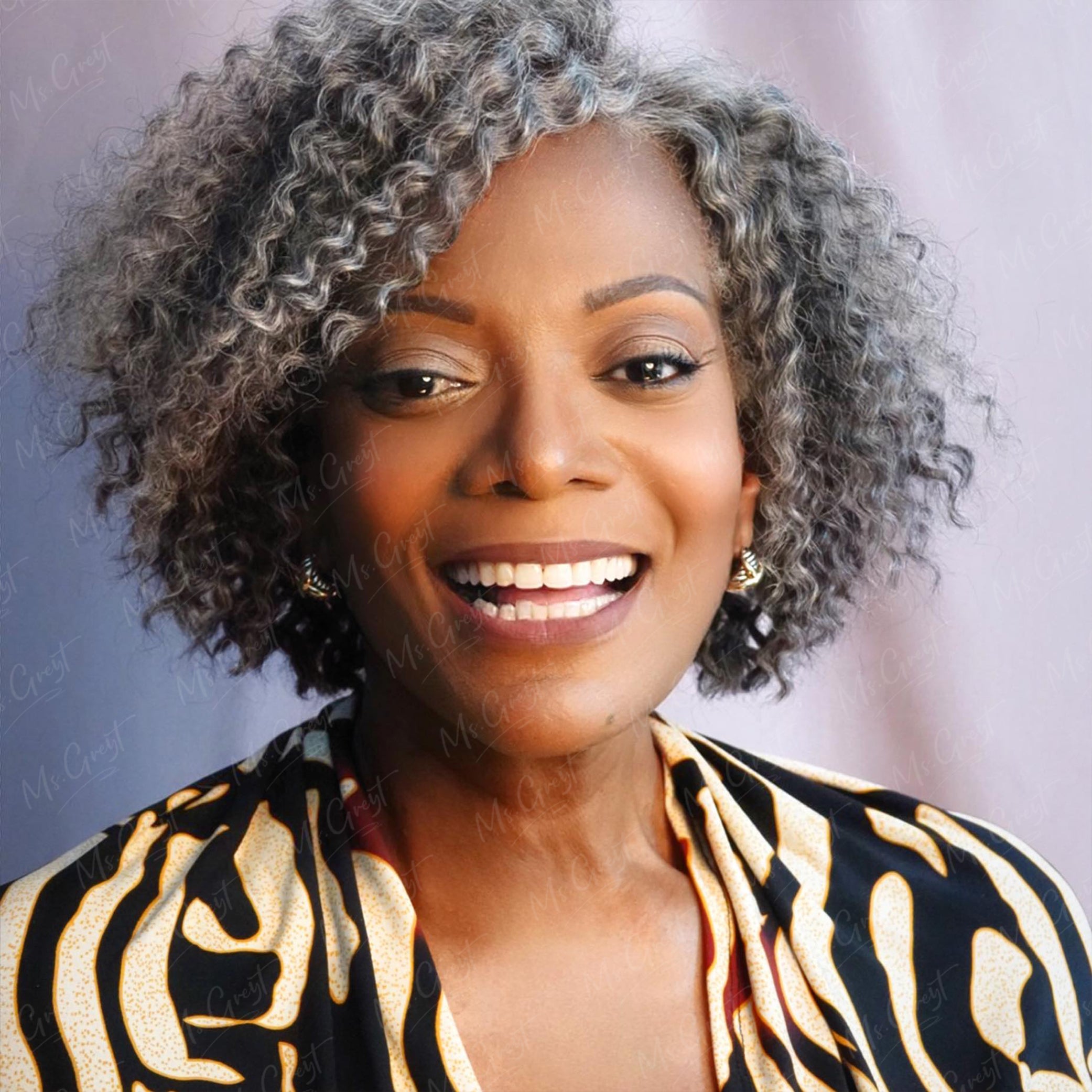 Short Layered Gray Curly Human Hair Lace Front Wig??-GLFW009S