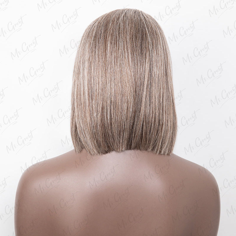 Layered Short Bob Brownish Gray Human Hair Lace Front Wig??-GLFW016S