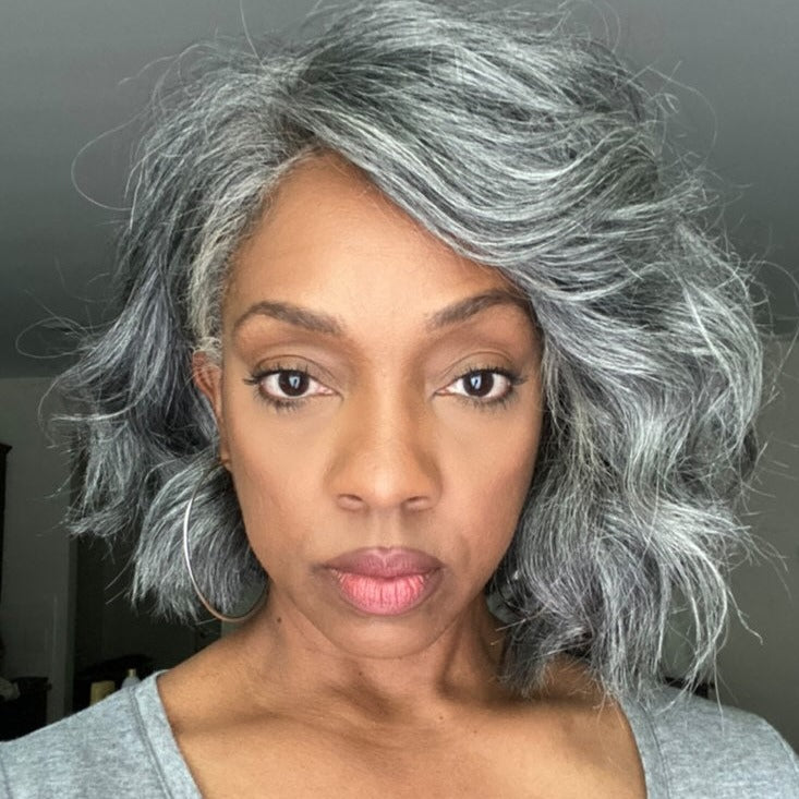 Layered Short Bob Grey Human Hair Lace Front Wig??-GLFW005S