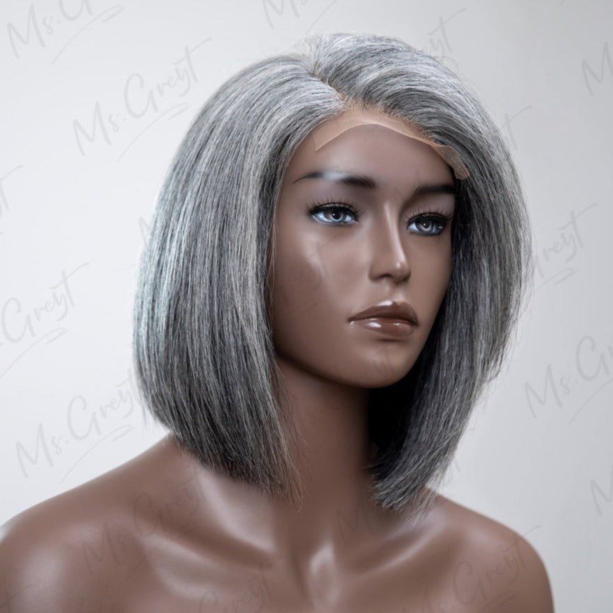 Layered Short Bob Grey Human Hair Lace Front Wig??-GLFW005S