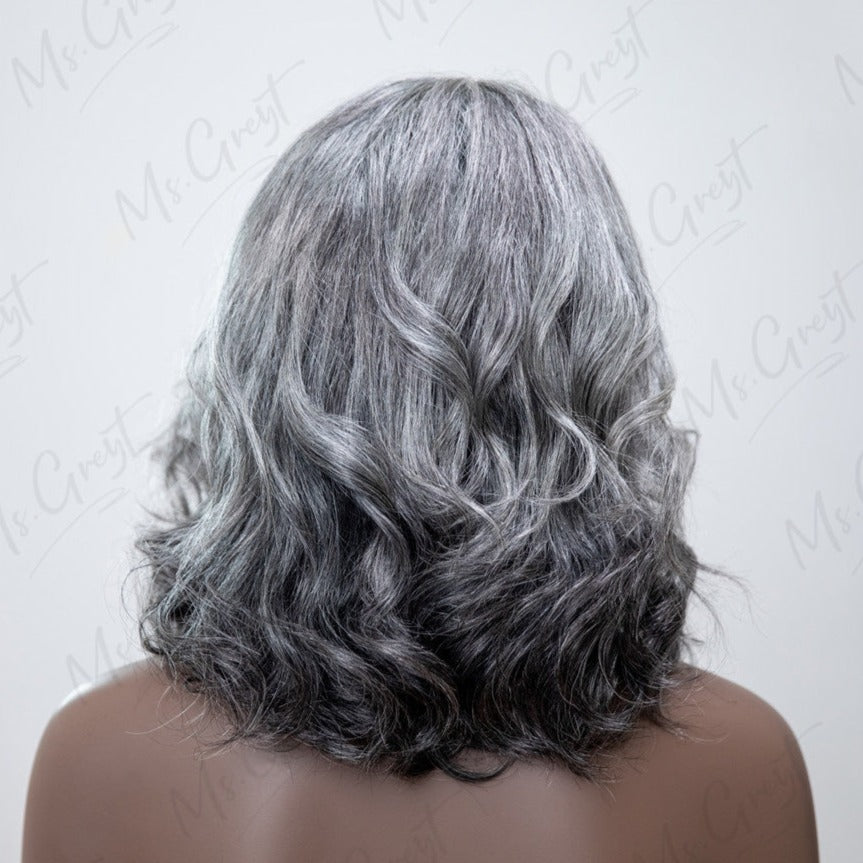 Side Part Layered Short Wavy Grey Human Hair Lace Front Wig??-GLFW010S