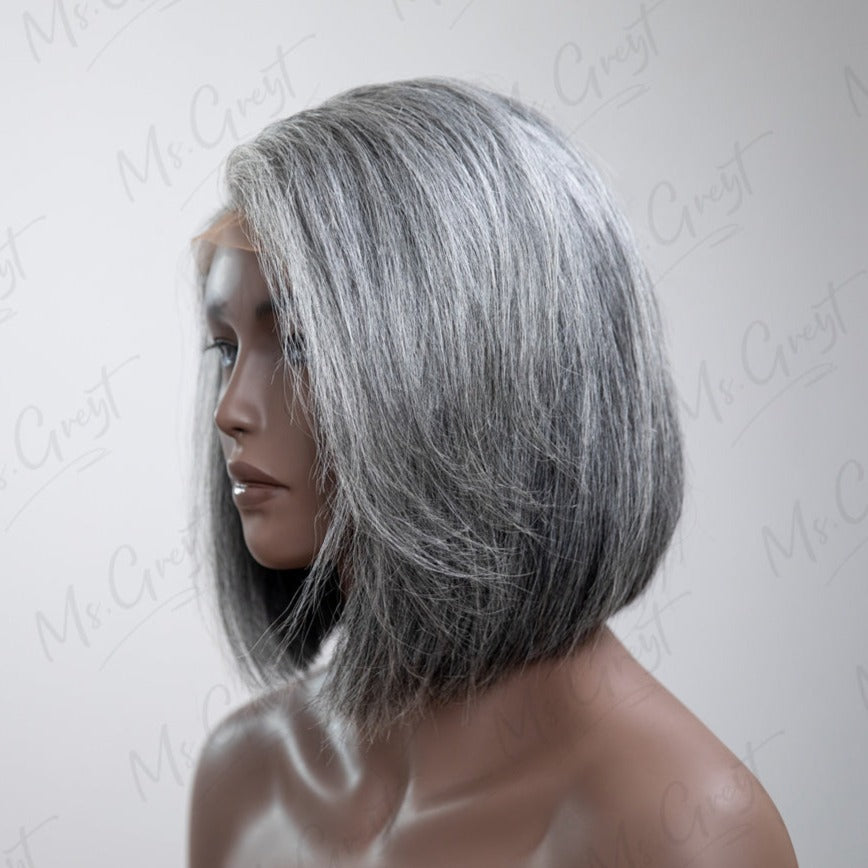 Layered Short Bob Grey Human Hair Lace Front Wig??-GLFW005S