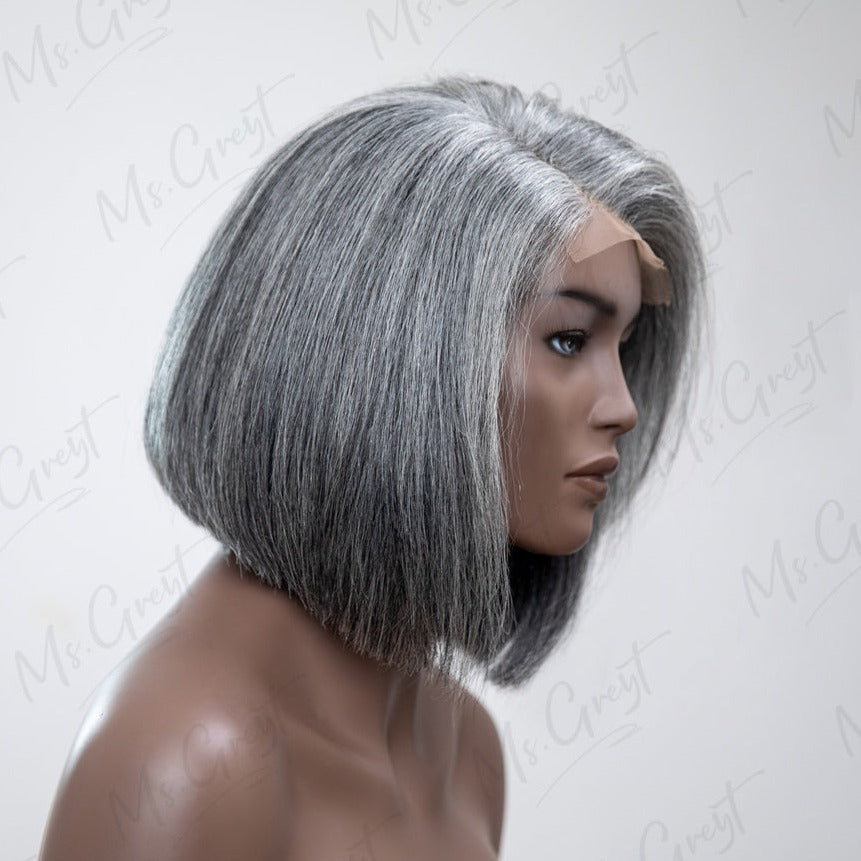 Layered Short Bob Grey Human Hair Lace Front Wig??-GLFW005S