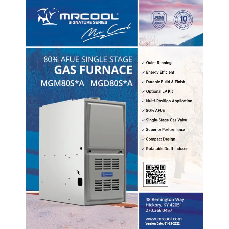 80% AFUE 90K BTU 1600 CFM Downflow Single-Stage Multi-Speed ECM Motor Furnace with 17.5