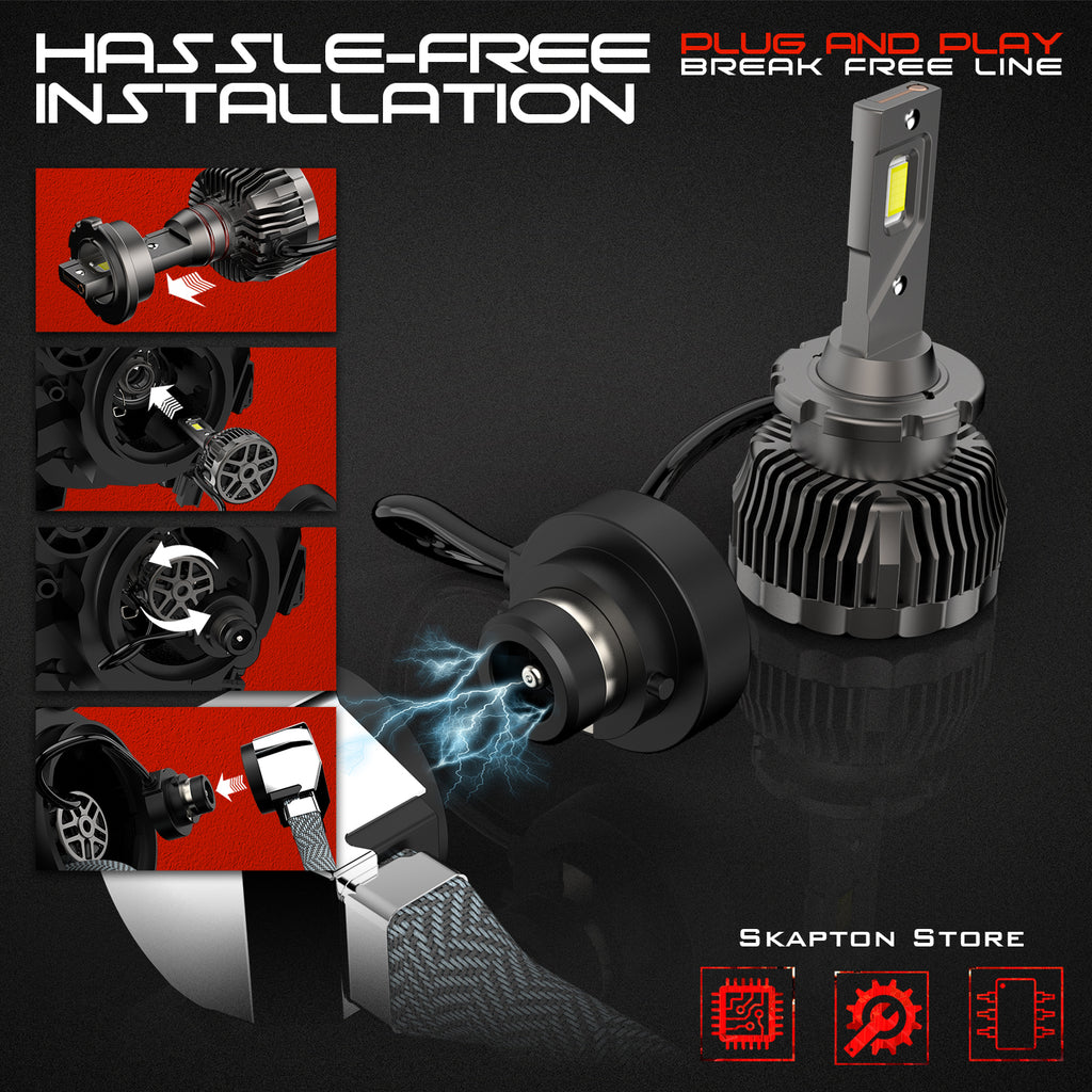 Alla Lighting CANBus D4R D4S LED Headlights Bulbs, Newest 90W 1:1 Plug-n-Play  Easy Installation Change HID Conversion Kits Headlamps, 12000 Lumens  6000K-6500K Xenon White (D4S/D4R/D4C) 