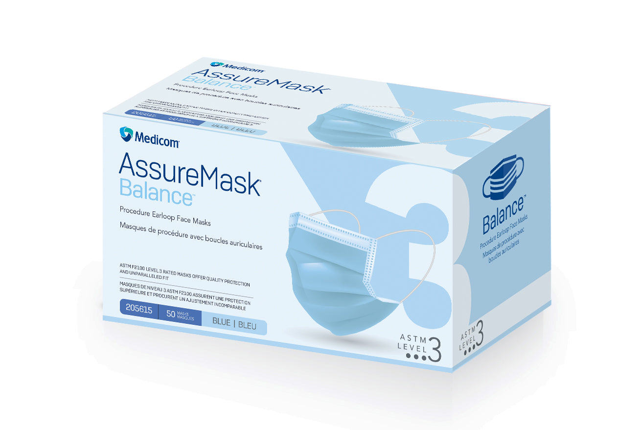 AssureMask Balance Procedure Earloop Face Masks | ASTM Level 3 Protection - Pack of 50