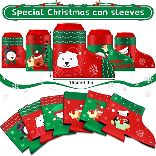 12 Pcs Christmas Beer Can Coolers Sleeves Bulk Christmas Boot Bottle Jacket Xmas Holiday Can Insulated Covers Slim Neoprene Bottle Sleeve for Christmas Party Decorations Supplies