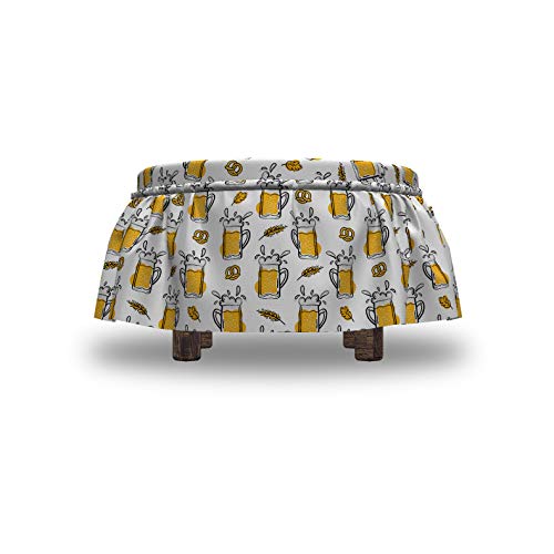 Ambesonne Beer Ottoman Cover, Alcoholic Drink in Mug Pattern, 2 Piece Slipcover Set with Ruffle Skirt for Square Round Cube Footstool Decorative Home Accent, Standard Size, Orange Charcoal Grey