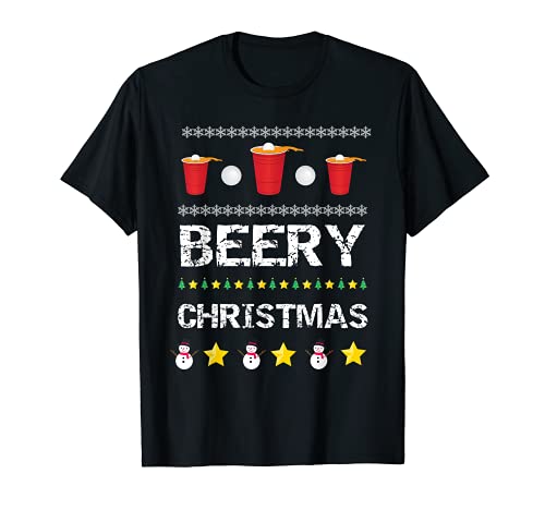 Beery Christmas Beer Pong Ugly Christmas Sweater T-Shirt
