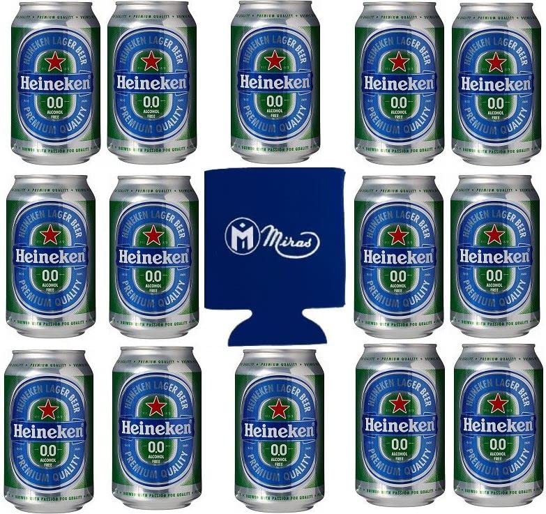 (Case of 15) Heineken 0.0% Non-Alcohol, Alcohol Free Beer, Great Taste, Zero Alcohol, 11.2 Fl Oz (Free Miras Beer Foam Can Cooler Included!)