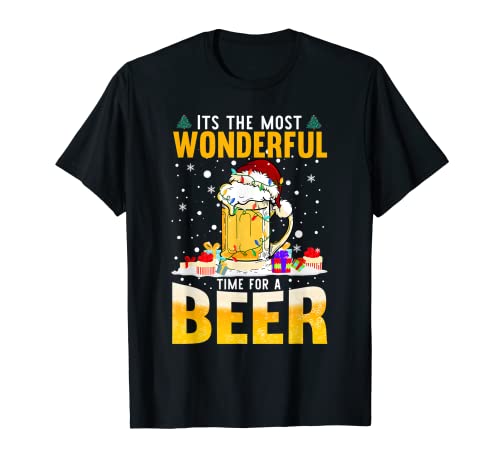 Its The Most Wonderful Time For A Beer Christmas Santa Light T-Shirt