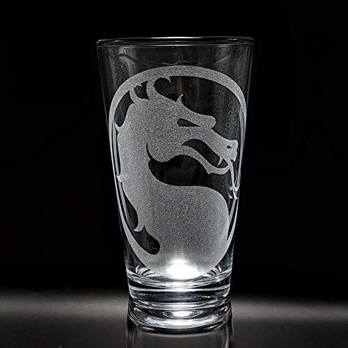 MK EMBLEM Engraved Pint Beer Glass |Inspired by the MK Tournament Fighting Game | Great Video Gamer Gift Idea!