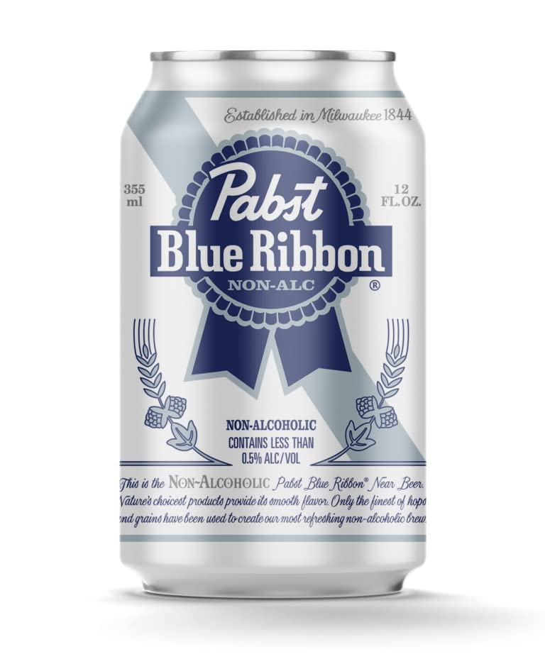 Pabst Blue Ribbon N/A NON-ALCOHOLIC BEER, Made in USA, - 12 Fl Oz (24 Pack)