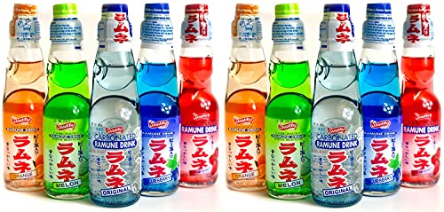 Ramune Japanese Soda Variety Pack - Shirakiku Multiple Flavors - Japanese Drink Gift Box (5 Count) Pack of 2