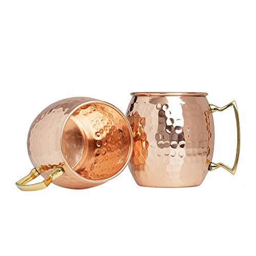 Set of 40 100% Pure Copper Moscow Mule Mugs By Advanced Mixology (16 oz each) with 40 Artisan Hand Crafted Wooden Coasters - Barrel With Brass Handle