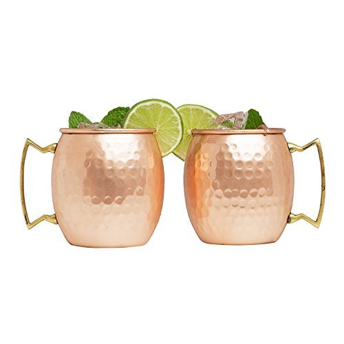 Set of 40 100% Pure Copper Moscow Mule Mugs By Advanced Mixology (16 oz each) with 40 Artisan Hand Crafted Wooden Coasters - Barrel With Brass Handle