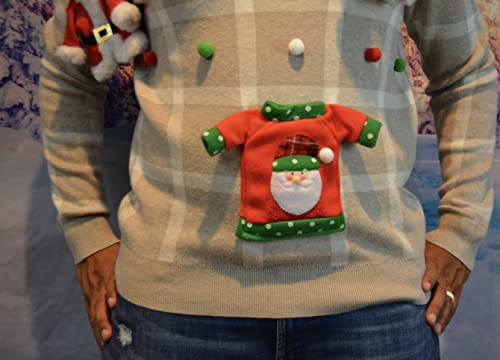 Ugly Christmas Sweater, Mens, Liquor, Beer holder, alcohol, Santas laundry, party pocket, contest winner (L, grey)